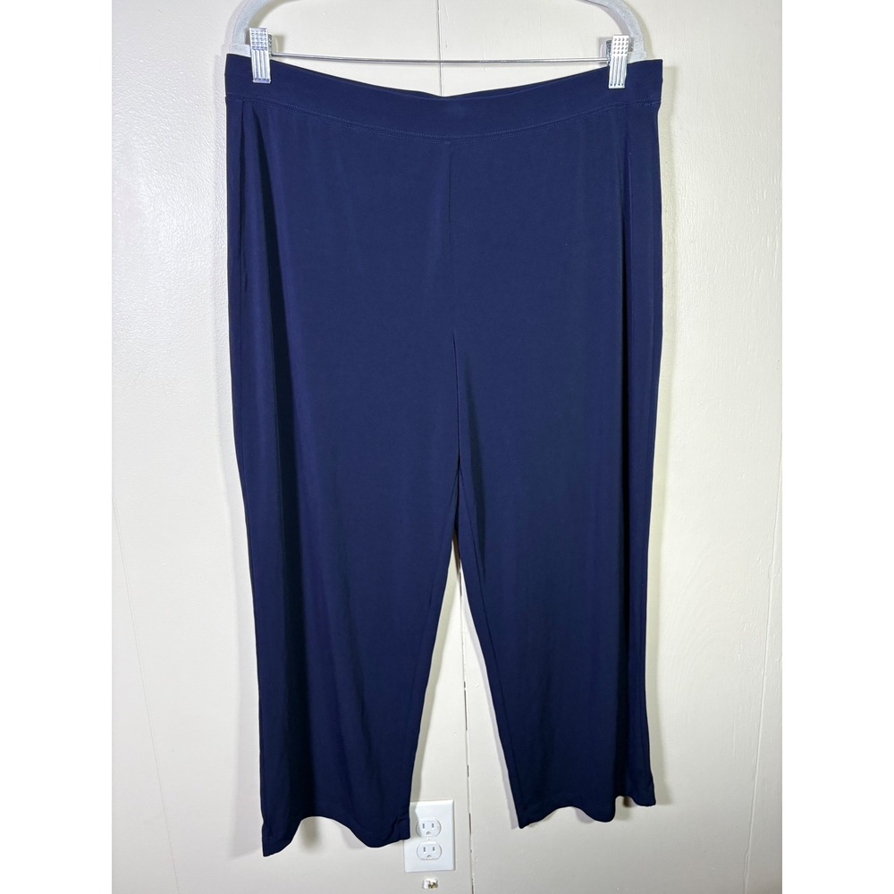 Susan Graver Navy Blue Liquid Knit Crop Pant L Minimalist Office Casual Coastal